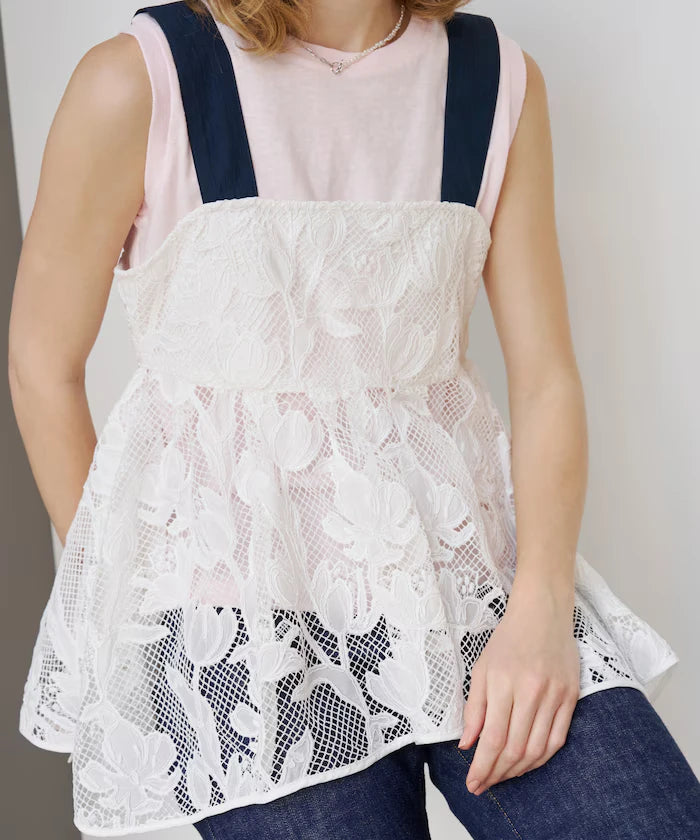 Flower Motif Batten Lace Iris Hem Camisole Top 【Limited Edition】