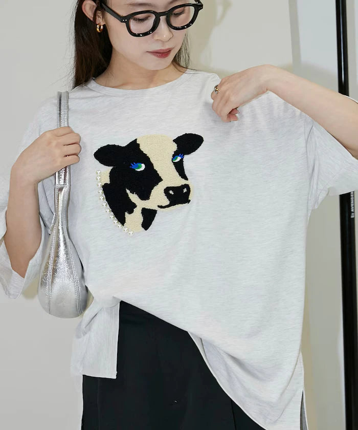 Big T-shirt with Pearl and Sagara Embroidery - Limited Edition