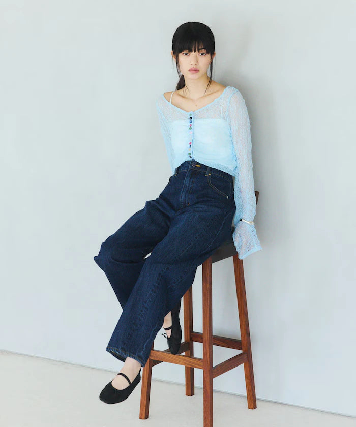 Many Button Lace Shirring Cardigan