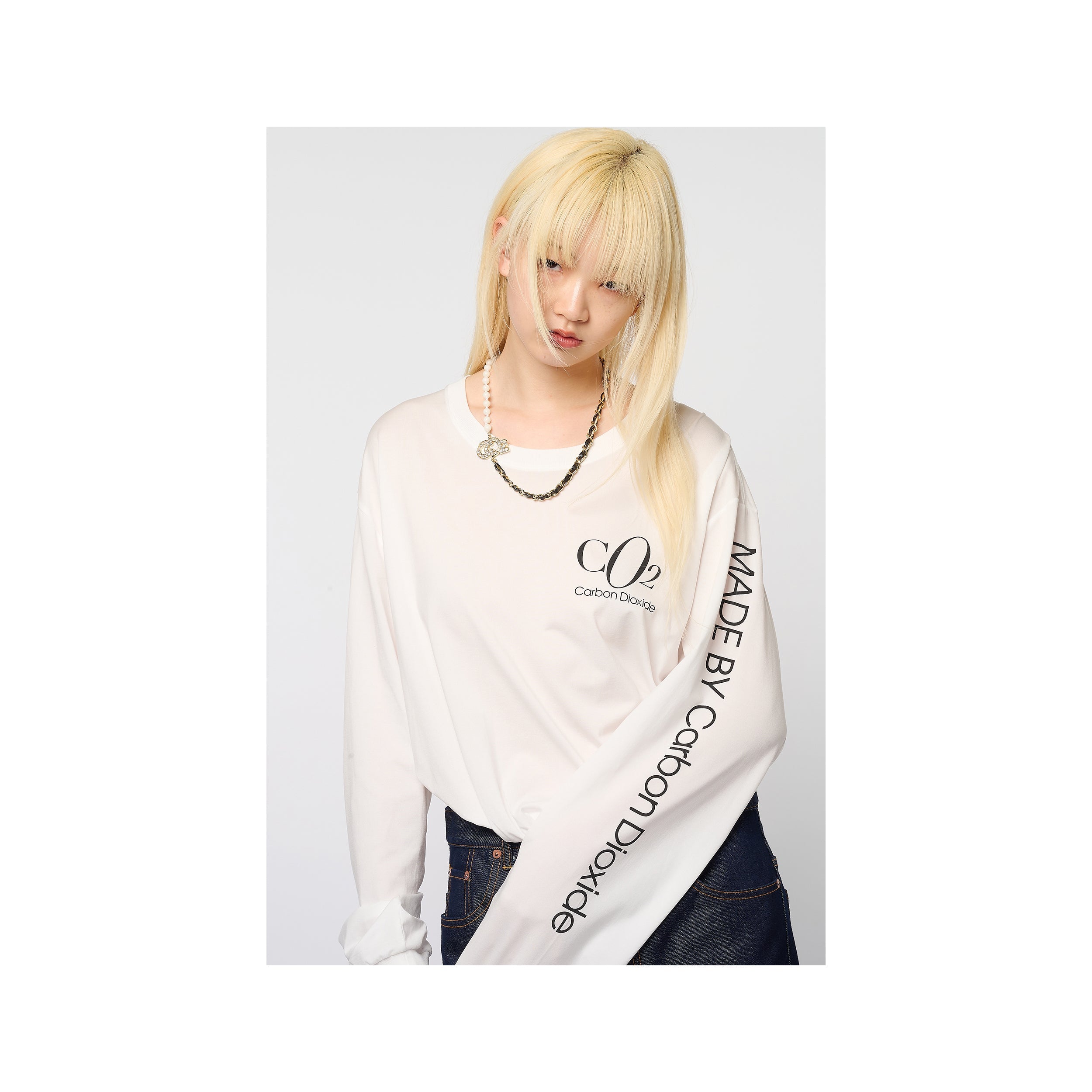 CO2 AIR YARN LONG SLEEVE T-SHIRT：WHITE