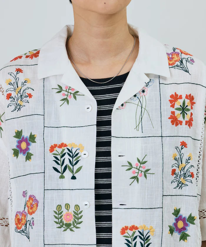 Patchwork Flower Embroidery Shirt
