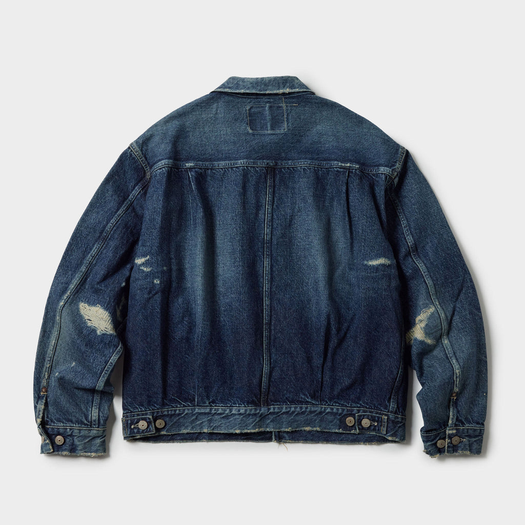 GL15731H / RECYCLED WASTE SUVIN COTTON YARN 14oz. DENIM JACKET VINTAGE WASHED