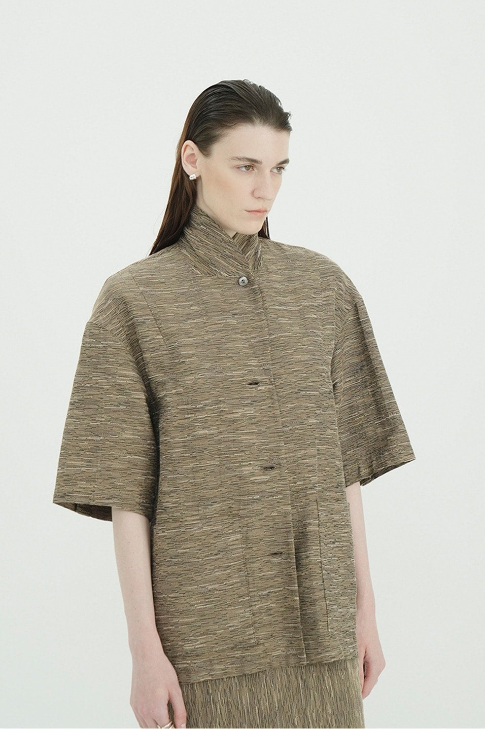 CREPE JACQUARD SHAWL COLLAR SHIRT