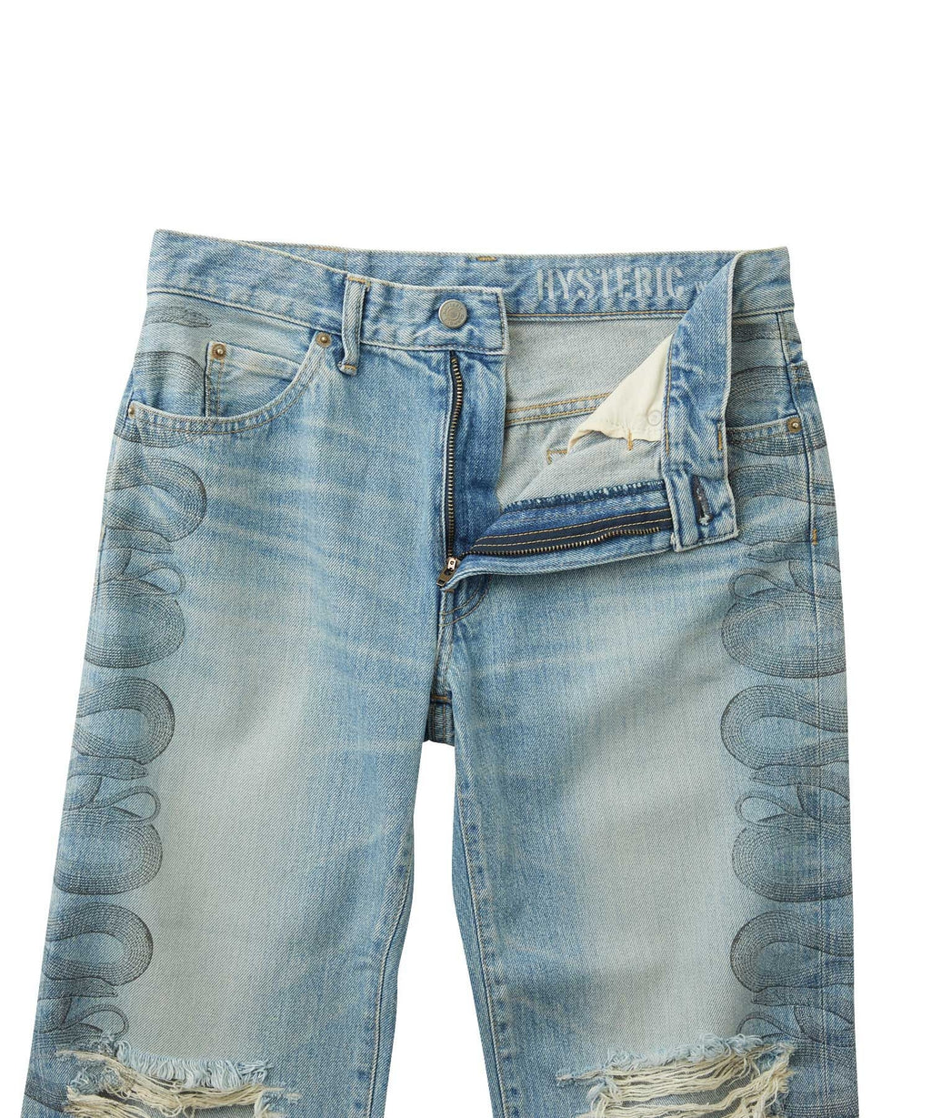 Snake Loop 8 Length Crushed Denim Pants