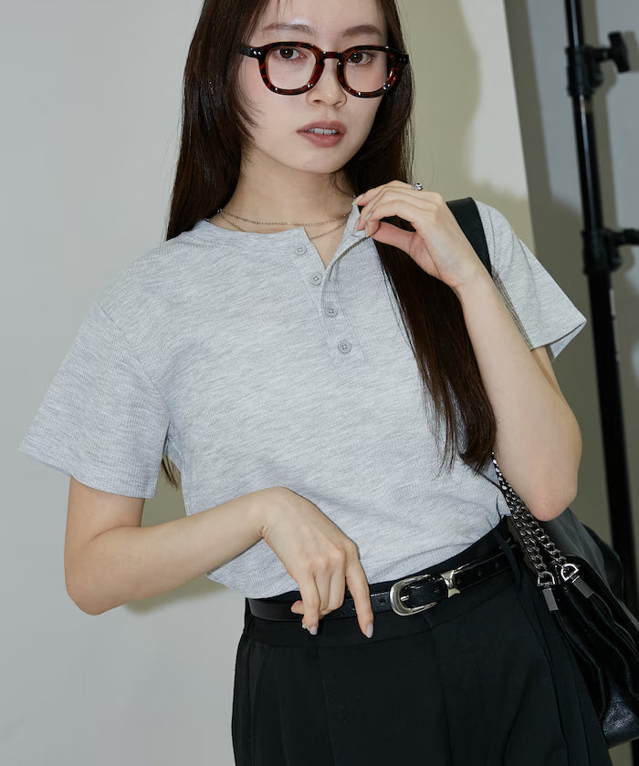 Light Waffle Henley Neck T-Shirt Limited Edition