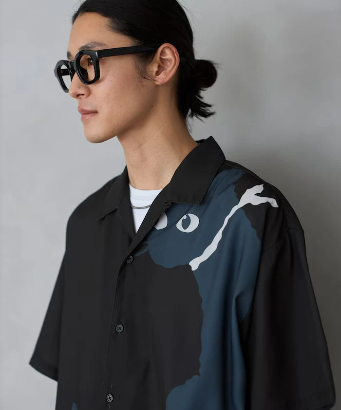 Open Collar Big Pattern Short Sleeve Shirt / Big Silhouette