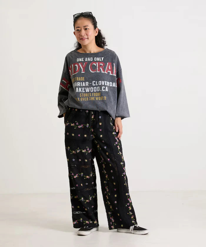 Dobby Floral Embroidery x Lace Pants