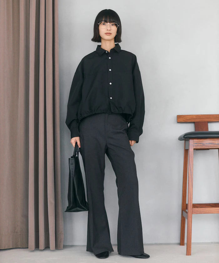 Hem Code Switch Short Length Long Sleeve Shirt