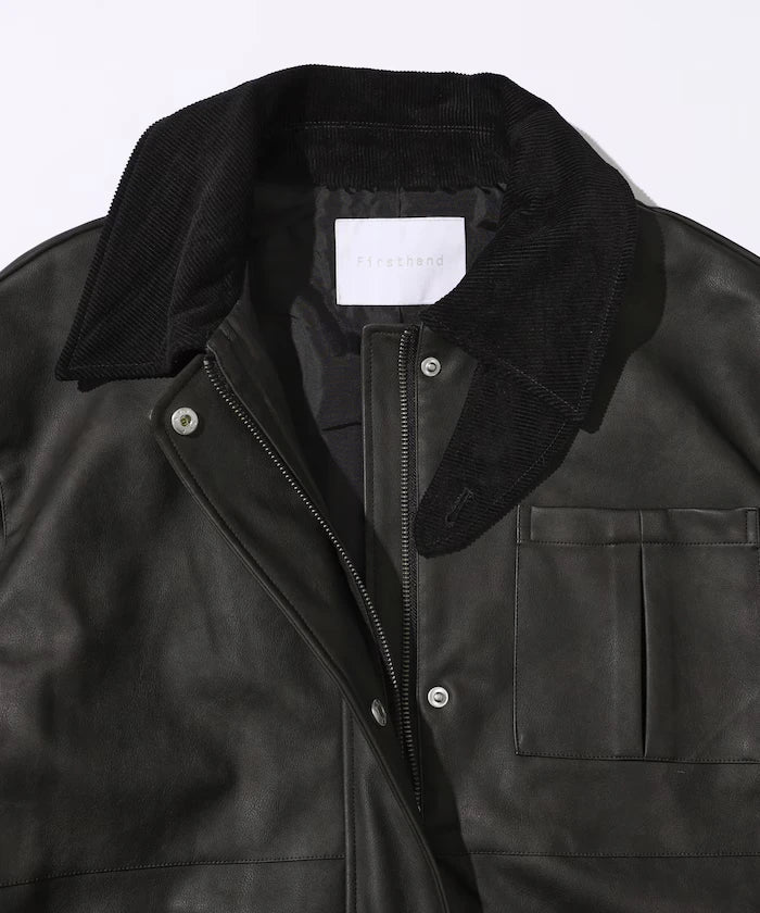 Oversized Crush Leatherette Jacket / Collar Corduroy