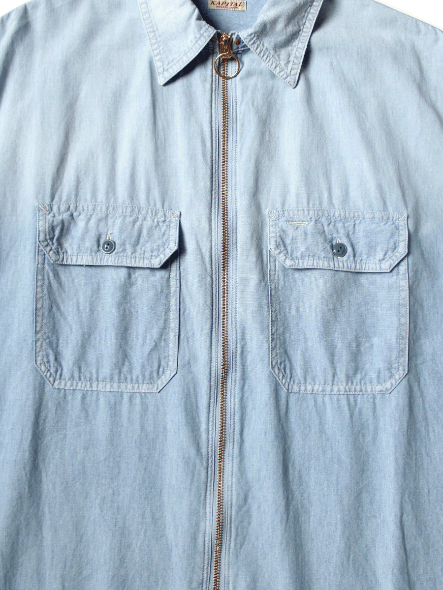Chambray Sleeveless Zipper Work Shirt