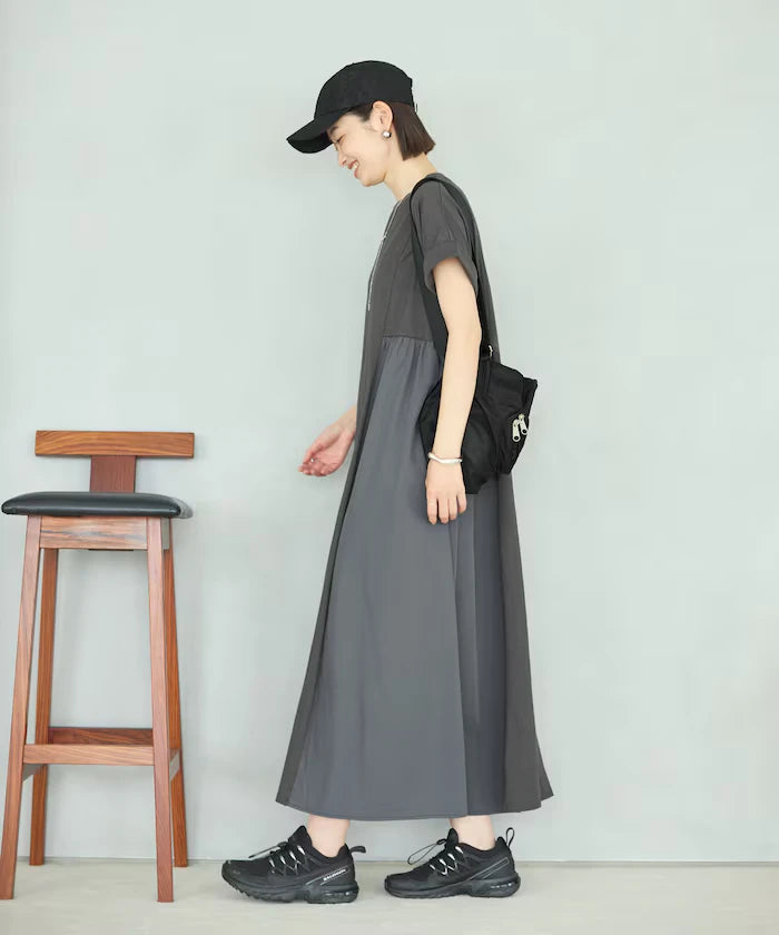 Organic Cotton Mixed Material Docking Gather Dress