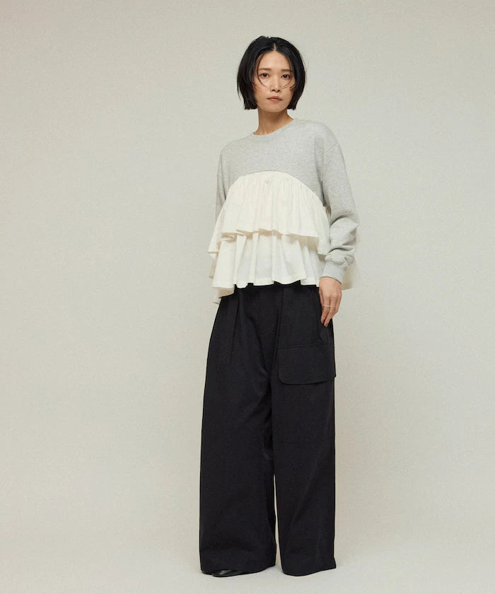 Organic Cotton Docking Frill Sweat / Relaxed Fit / Backed Sweat