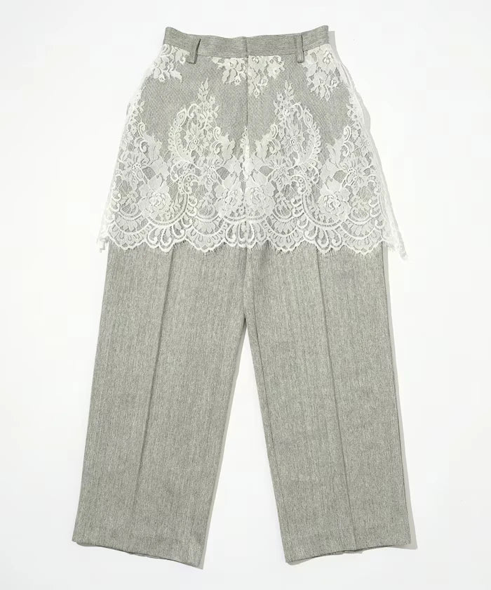 Lace Layered Slacks / Center Press Wide Slacks