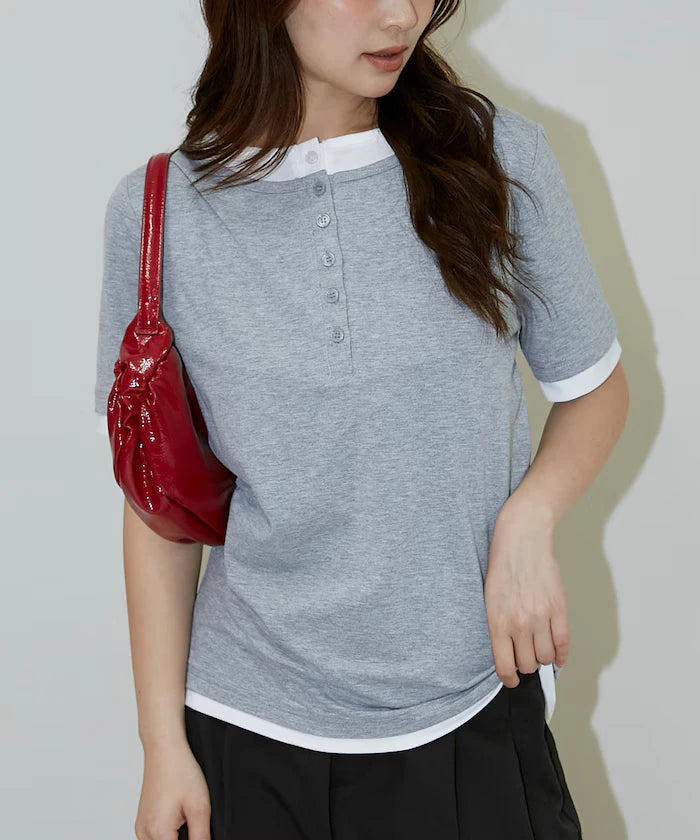 Layered Color Scheme Henley Neck T-Shirt Limited Edition