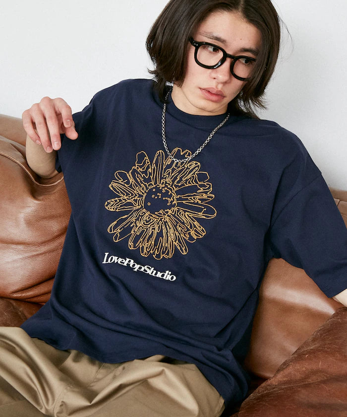 Love Pop Studio Flower Embroidery T-Shirt