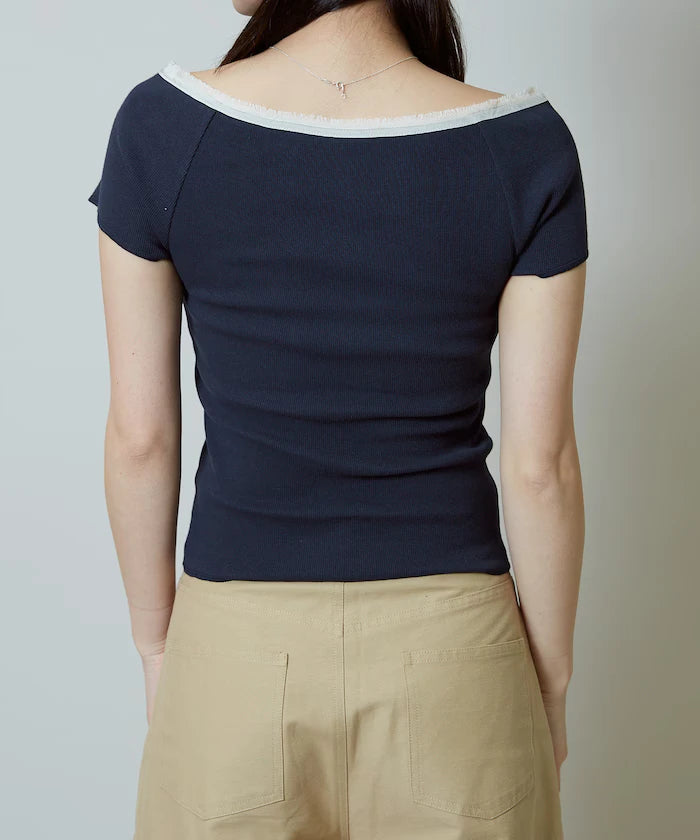 Collar Lace Contrast Henry Rib T-Shirt