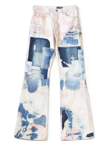 14oz Denim 5P Tie-dye Rat Flare Pants (Cre...