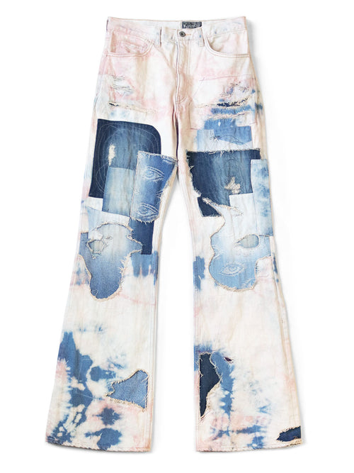 14oz Denim 5P Tie-dye Rat Flare Pants (Cre...
