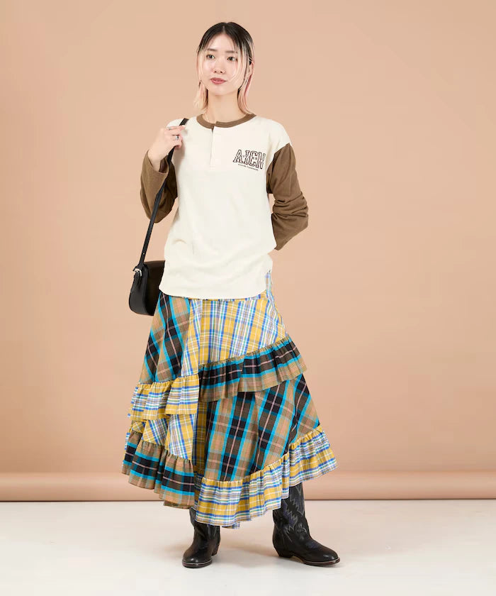 Check x Check Asymmetrical Frill Skirt