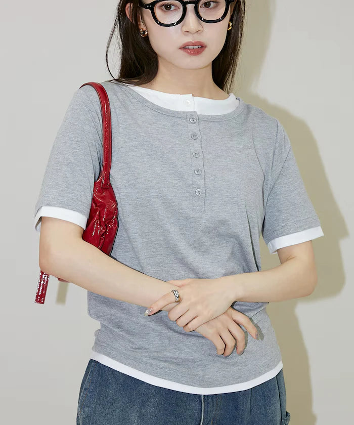 Layered Color Scheme Henley Neck T-Shirt Limited Edition