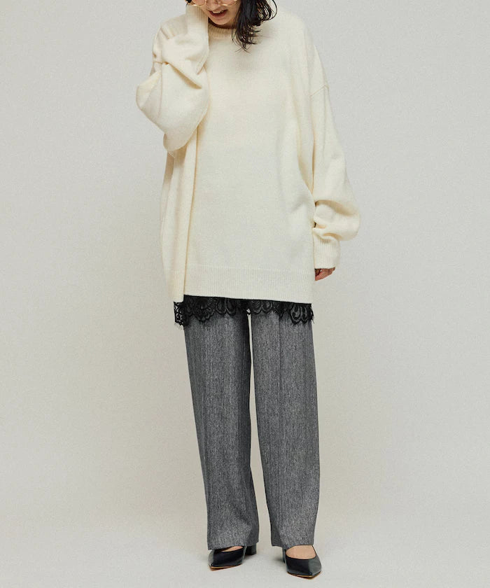 Lace Layered Slacks / Center Press Wide Slacks