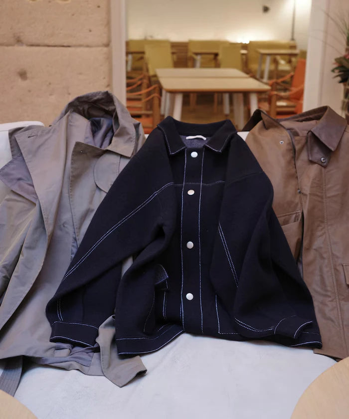 Oversized Wool Blend Knit Coverall / Color Stitch Knit Jacket