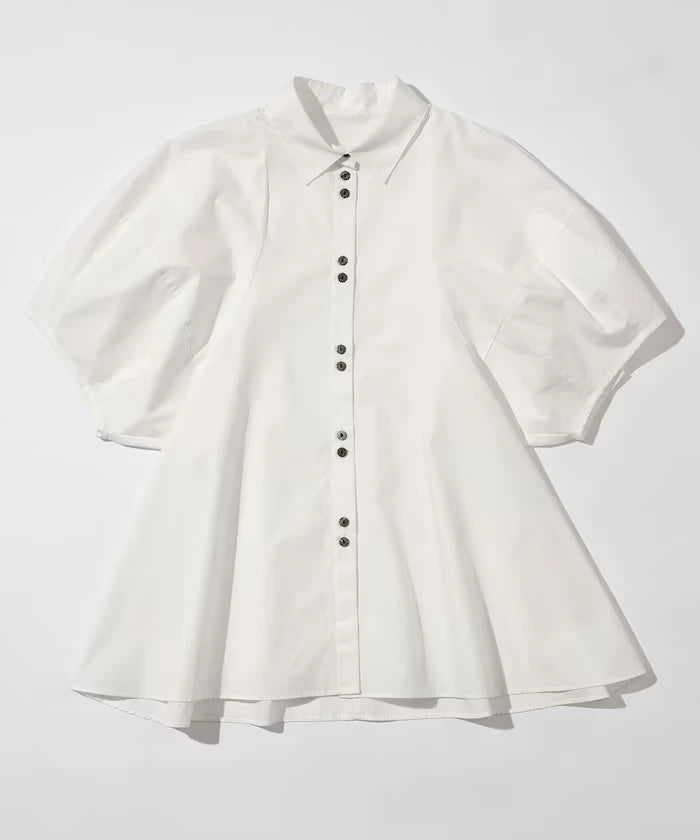 Color Added Balloon Sleeve Shirt / 5 Sleeve Blouse