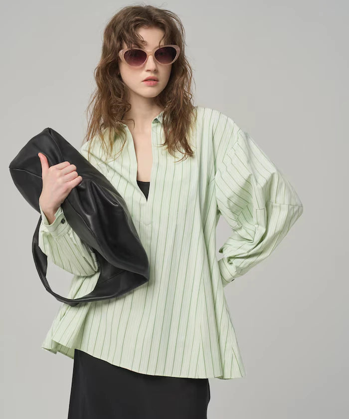 Flare Silhouette Skipper Balloon Sleeve Shirt