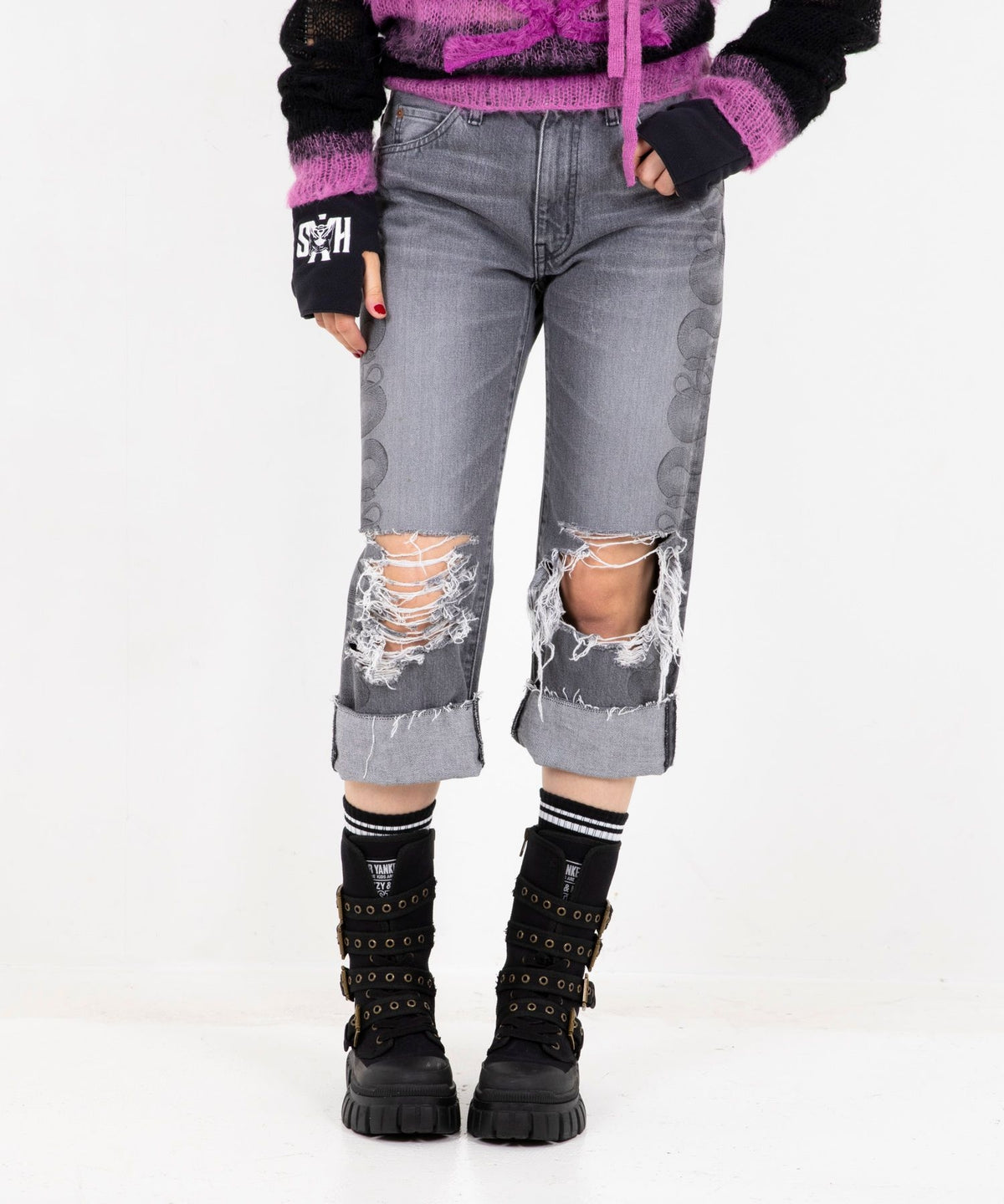 Snake Loop 8 Length Crushed Denim Pants