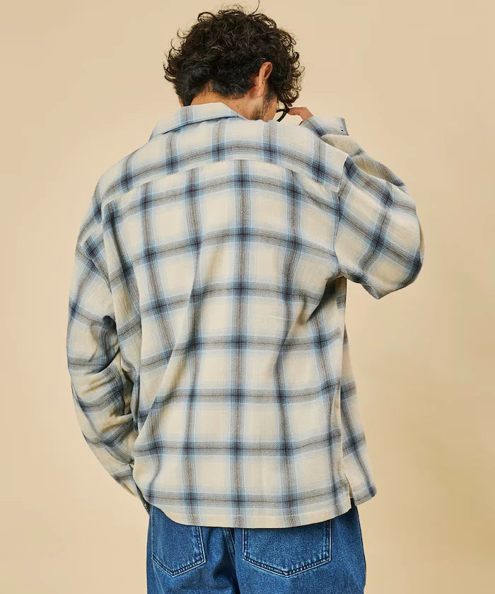 Relaxed Fit Sheer Ombre Check Open Collar Shirt