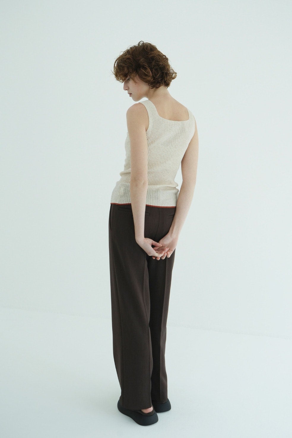 W FACE CONTRAST HEM RIB KNIT TANK TOPS
