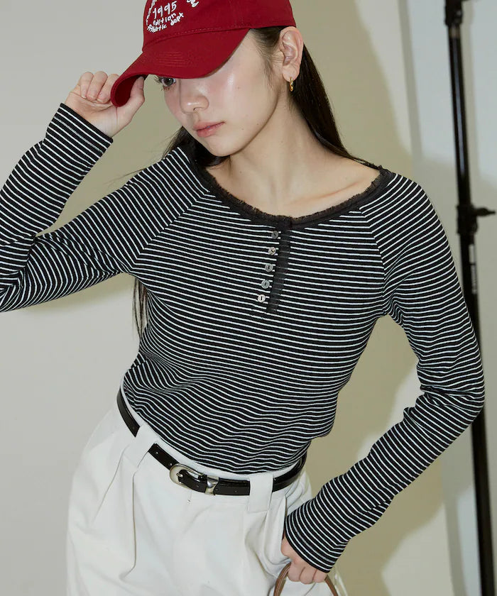 Lace Insert Long Sleeve T-Shirt