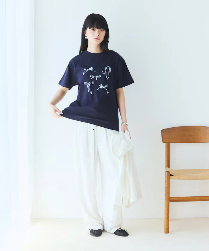 Comfortable Ribbon Print Crew Neck T-shirt