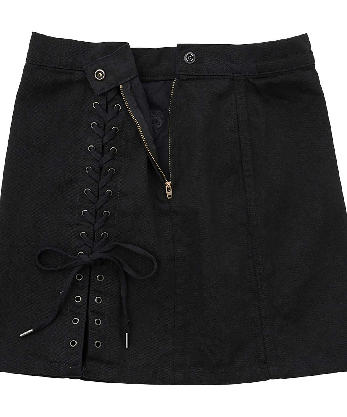 APPLE PANDA Embroidered Side Lace-Up Denim Mini Skirt