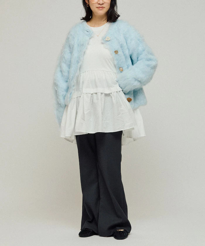 Variation Button Shaggy Knit Cardigan