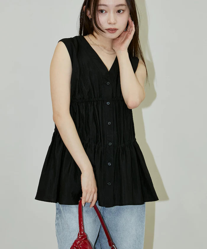 Sheer Broad Sleeveless Gathered Shift Blouse Limited Edition