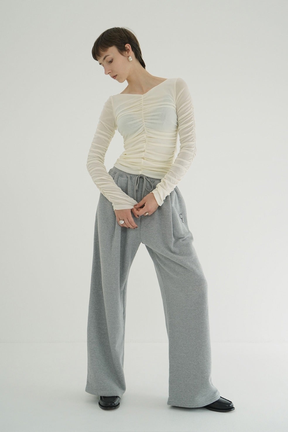 W TULLE SHIRRING TOPS