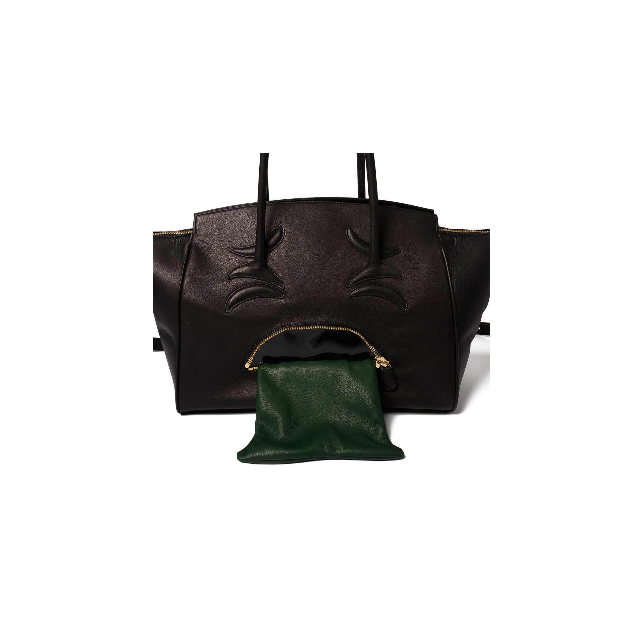 VOMITING EMOJI LEATHER BAG : BLACK