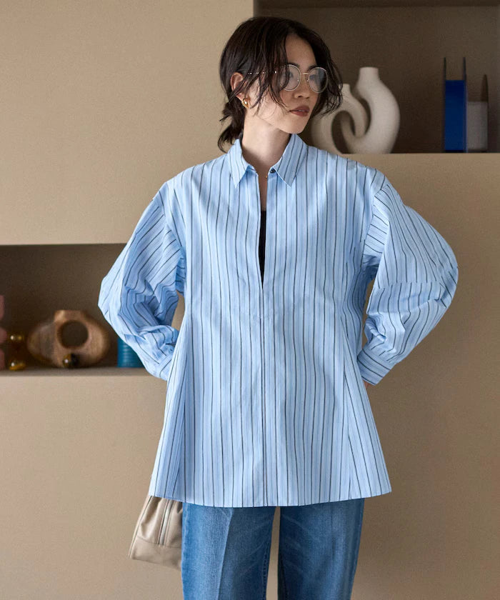 Flare Silhouette Skipper Balloon Sleeve Shirt