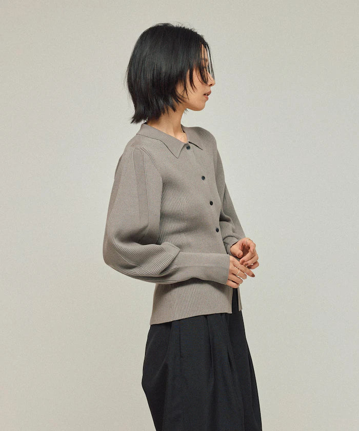 Functional material silk blend knit polo volume sleeve knit cardigan / anti-pill / machine washable