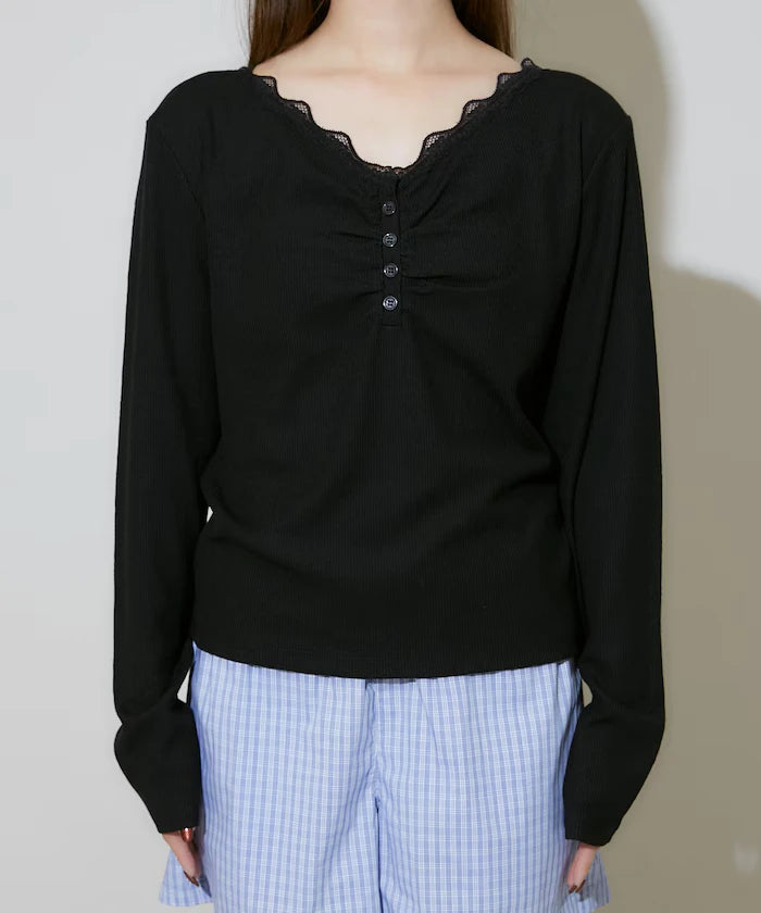 Henley Neck Lace Long Sleeve T Limited Edition