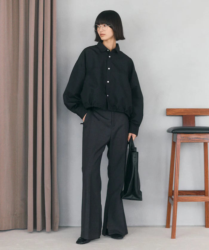Hem Code Switch Short Length Long Sleeve Shirt