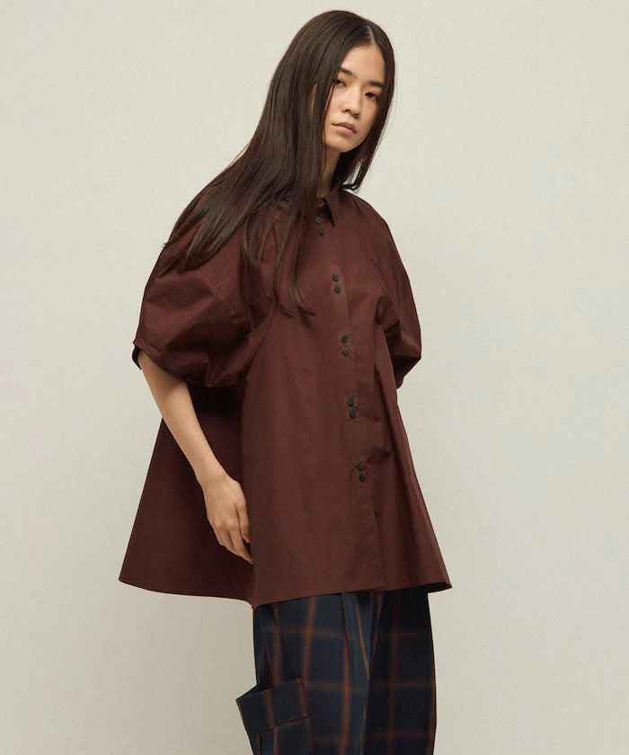 Color Added Balloon Sleeve Shirt / 5 Sleeve Blouse