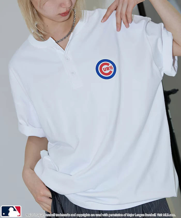 Limited Edition MLB Logo Print Henley Neck Oversized T-Shirt