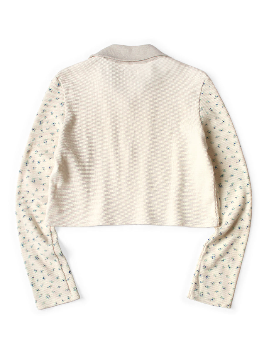 Waffle Jersey Small Flower pt 2TONE Half ZIP Cropped Long T