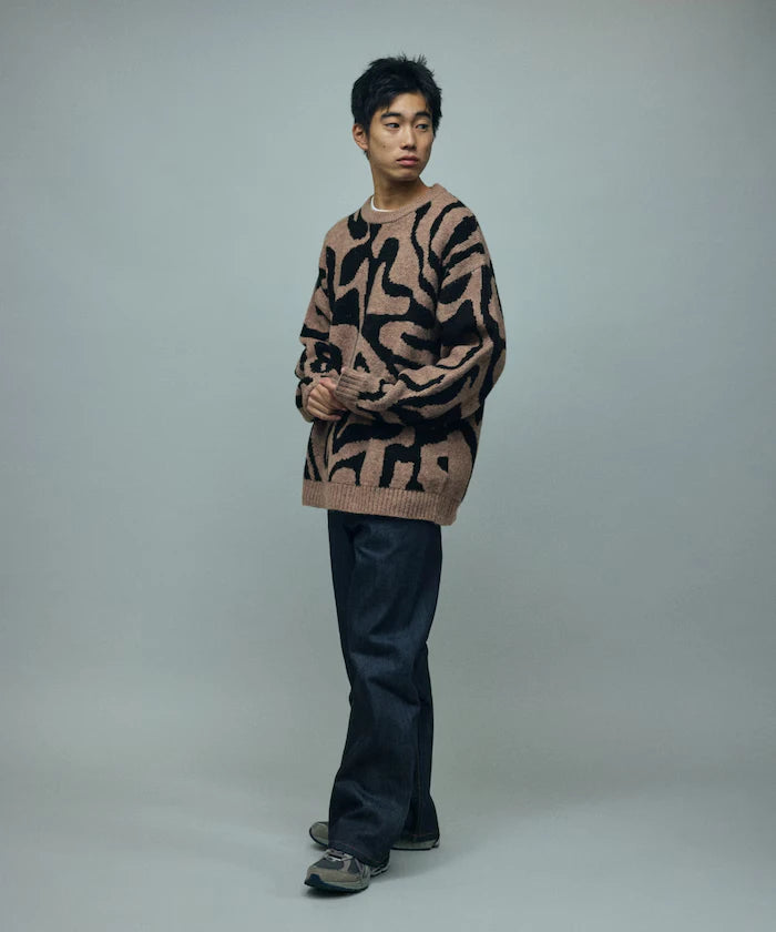 All-over Pattern Double Jacquard Knit Crew Neck Pullover / Relaxed Fit