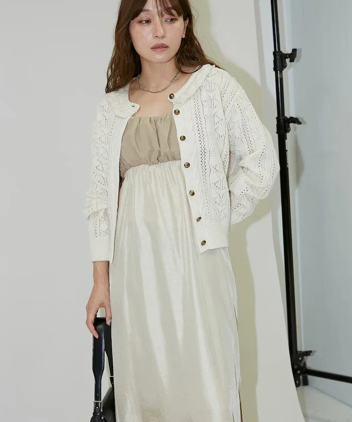 Mixed Material Shirring Satin Dress Limited Release