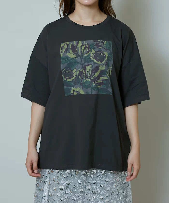 Flower Nuance Art Box Print Big Silhouette T-Shirt Limited Release