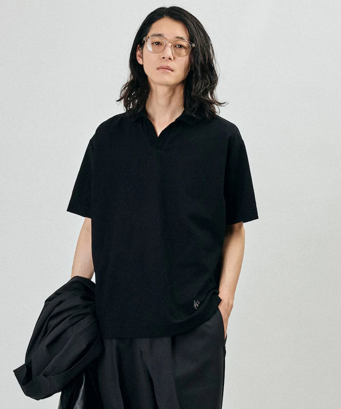 One Point Embroidered Pique Skipper Polo Shirt