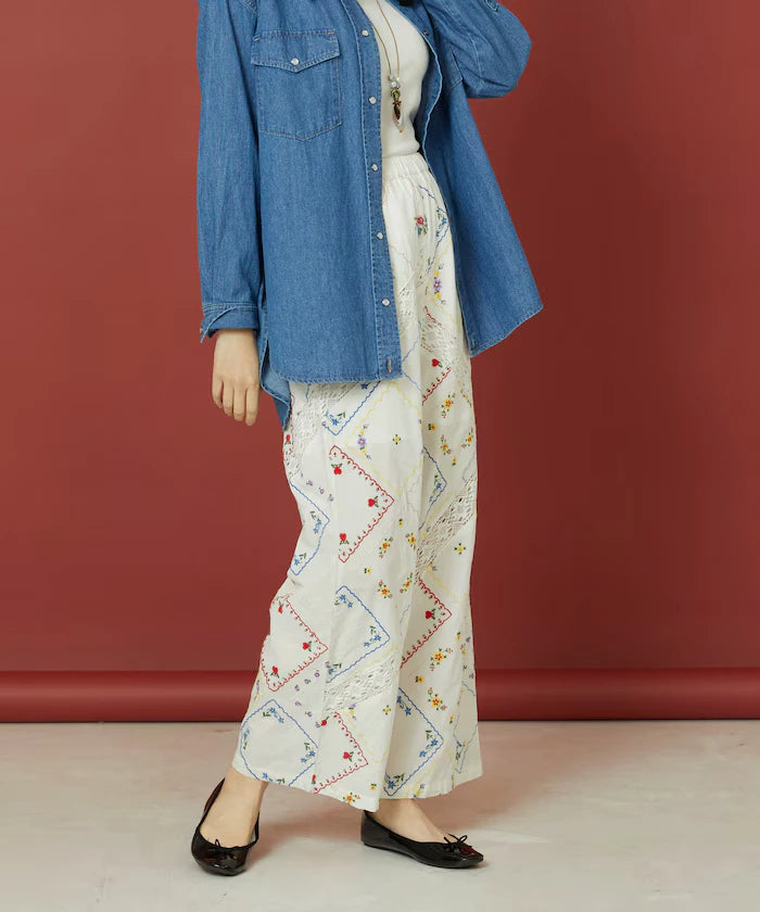 Flower Handkerchief Embroidered Pants